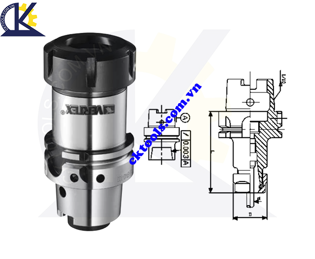 BẦU KẸP DAO PHAY ER HSK (DIN )  VERTEX    HSK-A63-ER16-100, HSK-A63-ER16-150